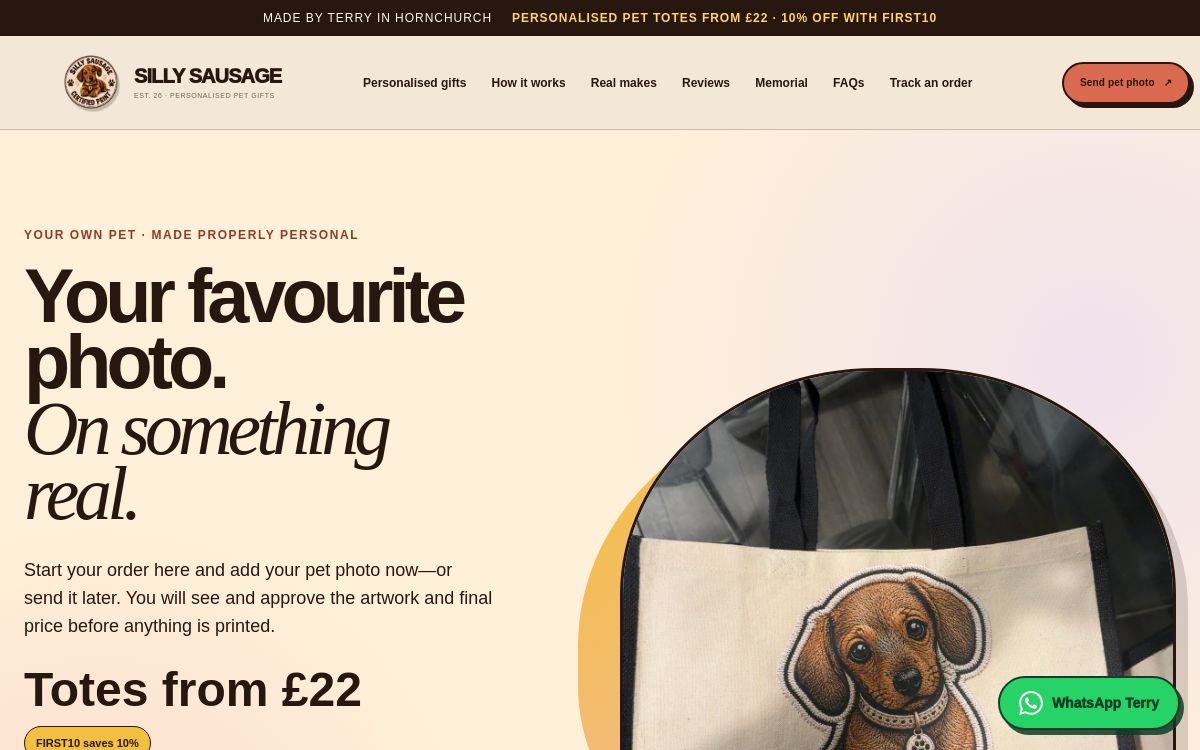 The live Silly Sausage homepage designed and built by Sellick Web Co
